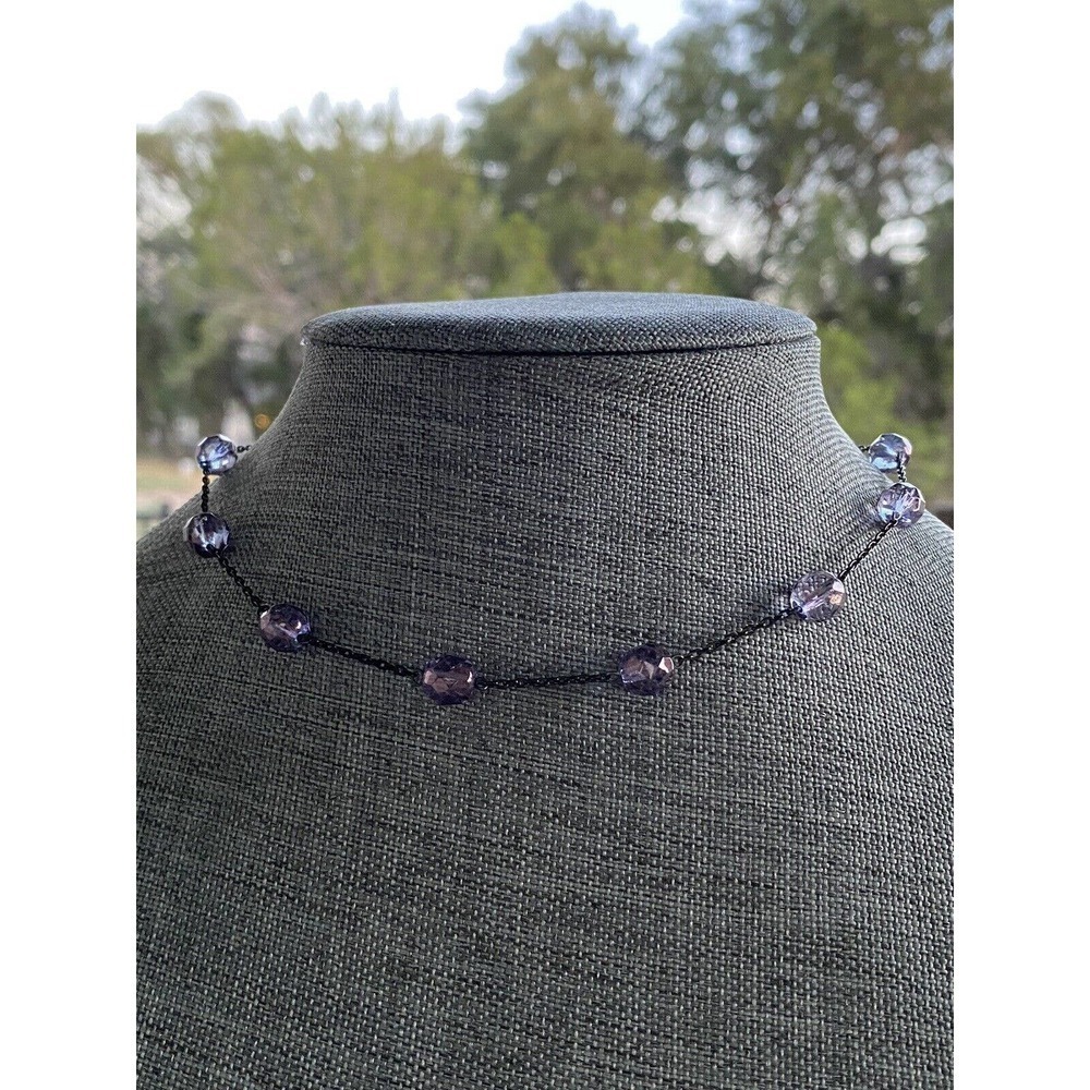 Express Necklace Purple Acrylic Beads Black Chain 15”